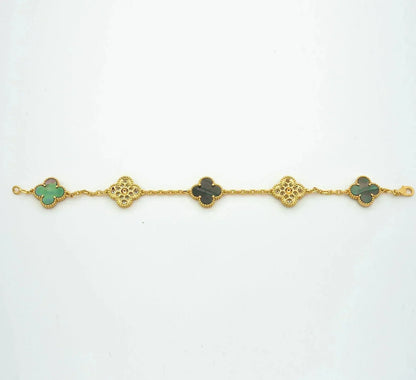 Pomuse CLOVER 5 MOTIF GRAY MOP DIAMOND BRACELET