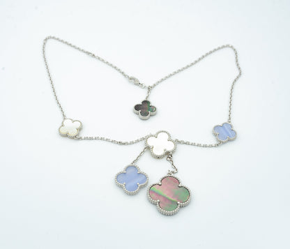 Pomuse CLOVER MOP CHALCEDONY NECKLACE SILVER 6 MOTIF