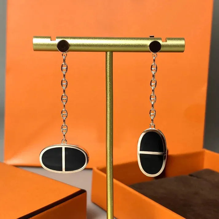 Pomuse CHAINE VERSO BLACK CERAMIC EARRINGS