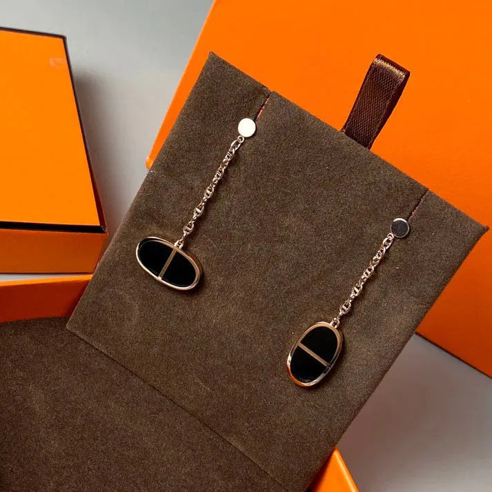 Pomuse CHAINE VERSO BLACK CERAMIC EARRINGS