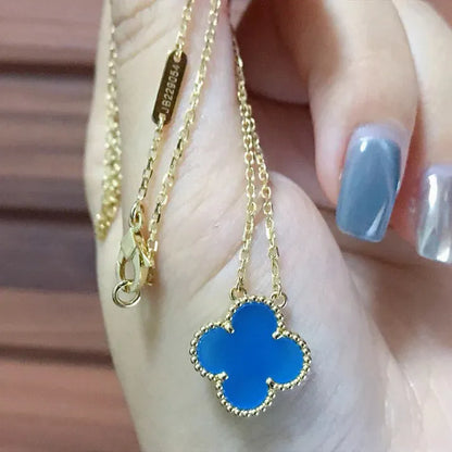 Pomuse CLOVER 15MM BLUE AGATE NECKLACE