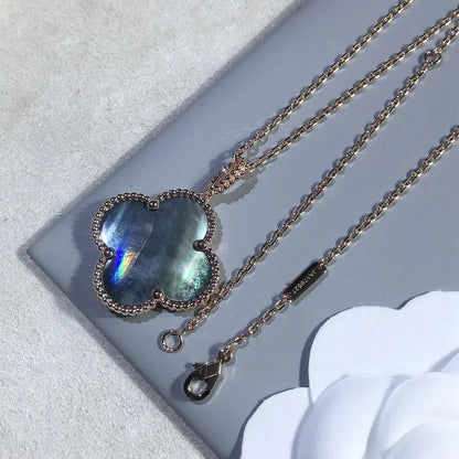 Pomuse CLOVER 25MM GOLD DARK MOP BIG CLOVER NECKLACE