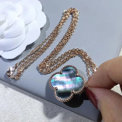 Pomuse CLOVER 25MM GOLD DARK MOP BIG CLOVER NECKLACE