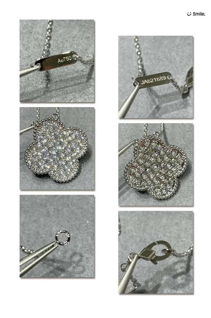 Pomuse CLOVER 25MM LARGE PENDANT DIAMOND PAVED SILVER NECKLACE