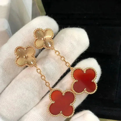 Pomuse CLOVER 2 MOTIF  LASER CARNELIAN EARRINGS