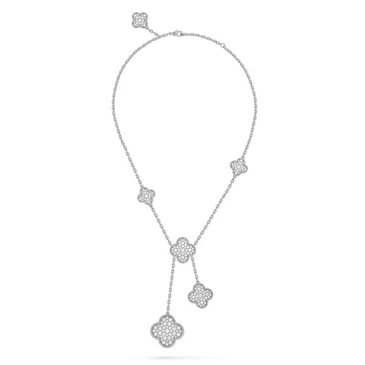 Pomuse CLOVER 6 MOTIFS SILVER DIAMONDS NECKLACE