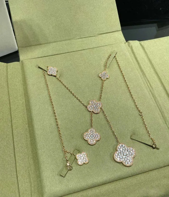 Pomuse CLOVER 6 MOTIF DIAMOND PAVED NECKLACE