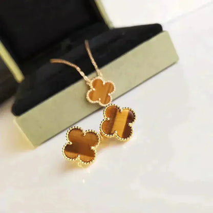 Pomuse CLOVER MEDIUM 1 MOTIFS TIGER EYE EARRINGS
