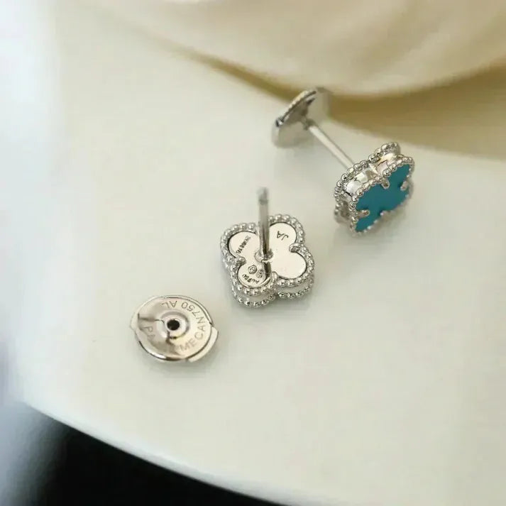 Pomuse CLOVER MINI 9.5MM ONYX STUD EARRINGS SILVER
