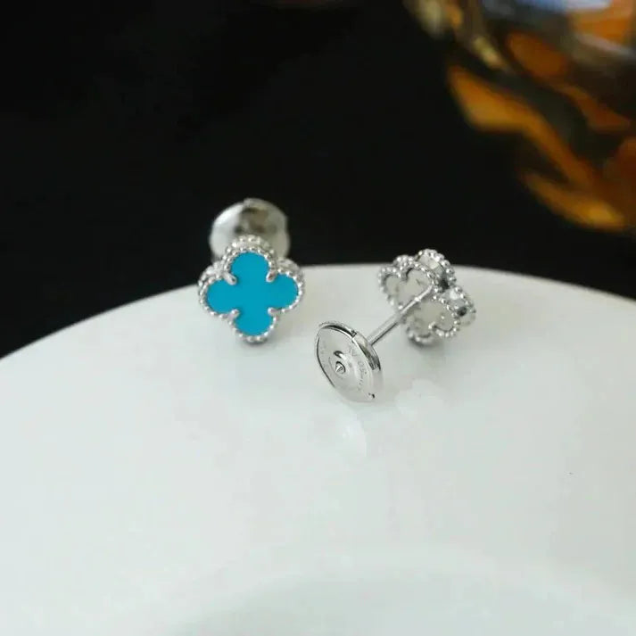 Pomuse CLOVER MINI 9.5MM ONYX STUD EARRINGS SILVER