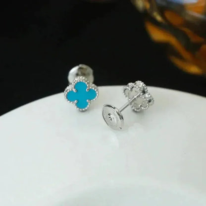 Pomuse CLOVER MINI 9.5MM ONYX STUD EARRINGS SILVER