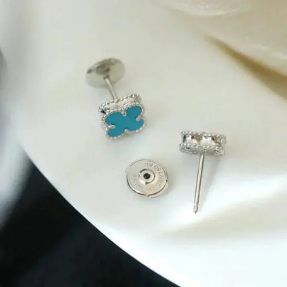 Pomuse CLOVER MINI 9.5MM ONYX STUD EARRINGS SILVER
