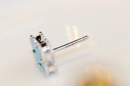 Pomuse CLOVER MINI TURQUOISE SILVER STUD EARRINGS
