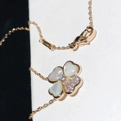 Pomuse CLOVER MOP DIAMOND ROSE GOLD NECKLACE