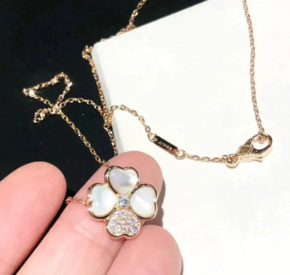 Pomuse CLOVER MOP DIAMOND ROSE GOLD NECKLACE