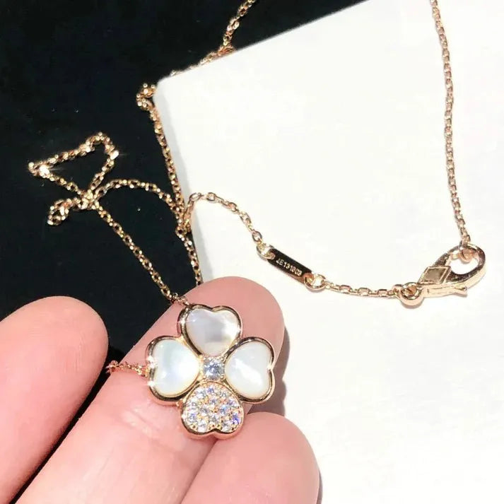 Pomuse CLOVER MOP DIAMOND ROSE GOLD NECKLACE