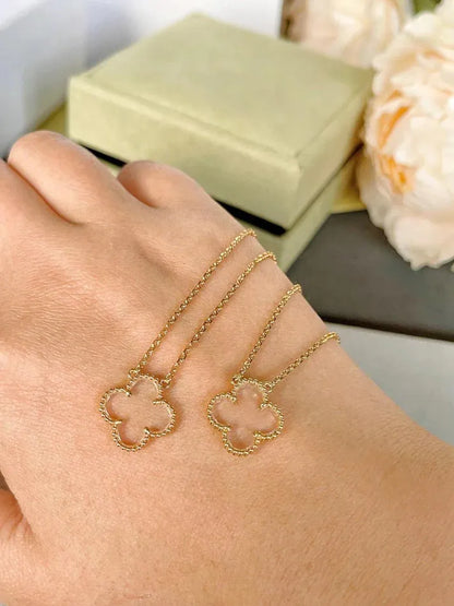 Pomuse CLOVER ROCK CRYSTAL ROSE GOLD NECKLACE