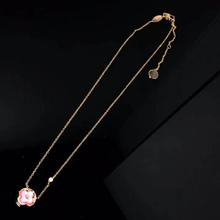 Pomuse COLOR BLOSSOM PINK MOP SUN GOLD NECKLACE