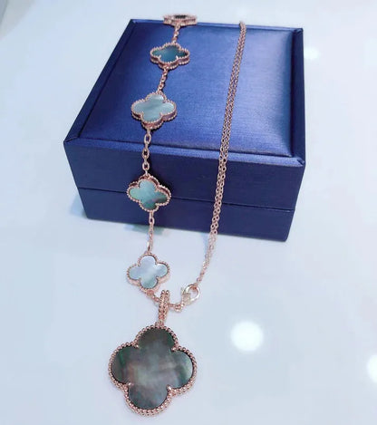 Pomuse COMBINED BRACELET 5 MOTIFS AND NECKLACE DARK MOP ROSE GOLD