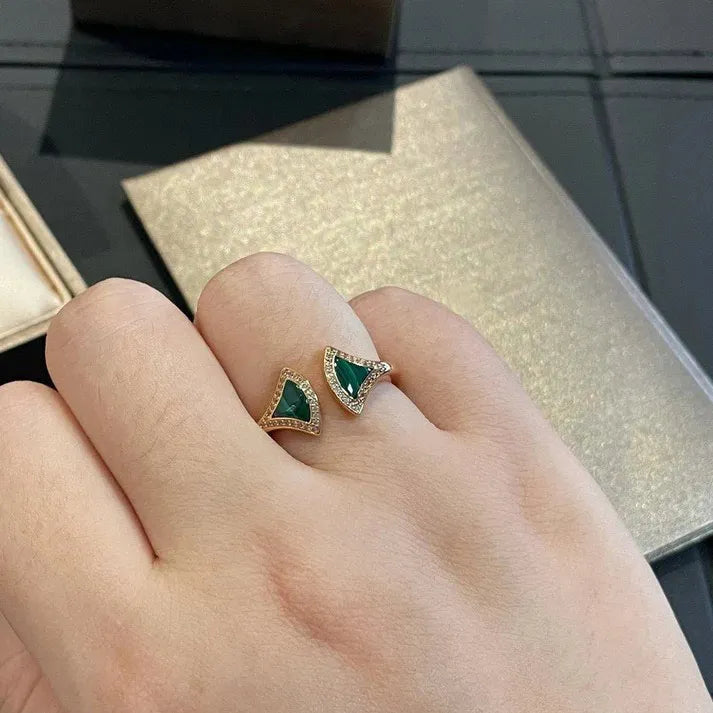 Pomuse DREAM MALACHITE DIAMOND OPEN RING