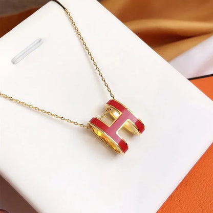 Pomuse H CLIC RED ENAMEL GOLD NECKLACE