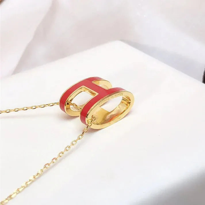 Pomuse H CLIC RED ENAMEL GOLD NECKLACE