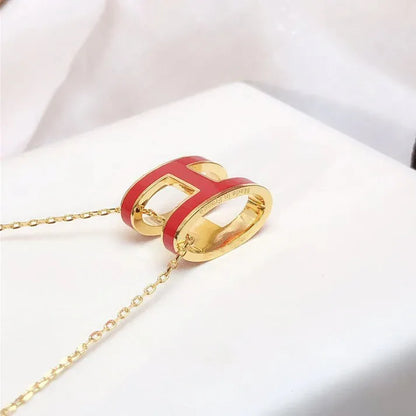 Pomuse H CLIC RED ENAMEL GOLD NECKLACE