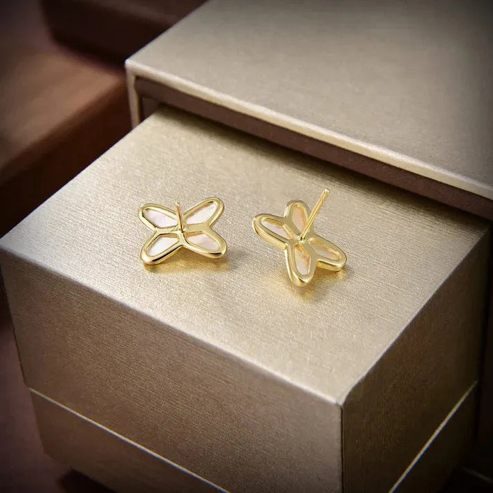 Pomuse JEUX DE WHITE MOP GOLD DIAMOND EARRINGS