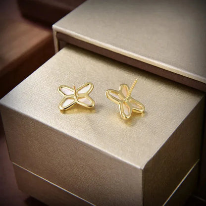 Pomuse JEUX DE WHITE MOP GOLD DIAMOND EARRINGS