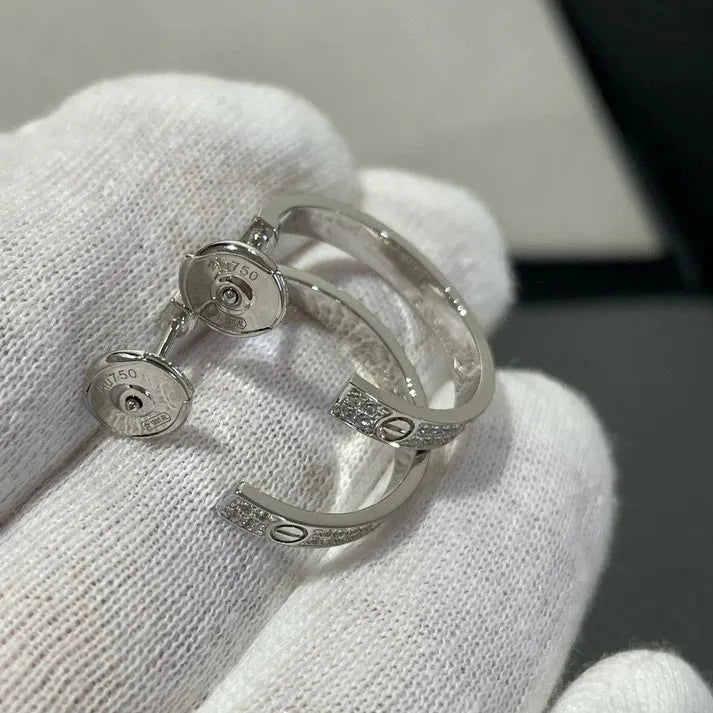 Pomuse LOVE DIAMOND SILVER HOOP EARRINGS
