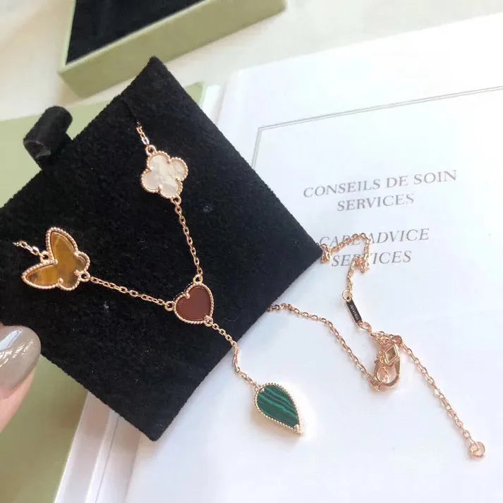 Pomuse LUCKY SPRING 4 MOTIFS ROSE GOLD NECKLACE