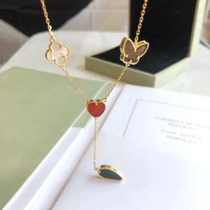 Pomuse LUCKY SPRING 4 MOTIFS ROSE GOLD NECKLACE