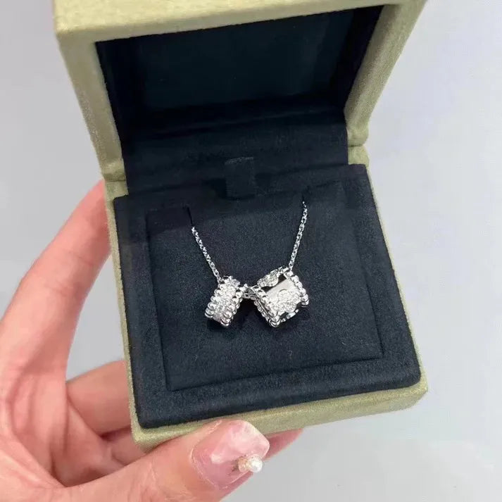 Pomuse PERLEE DOUBLE PENDANT SILVER DIAMOND NECKLACE