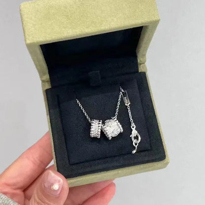 Pomuse PERLEE DOUBLE PENDANT SILVER DIAMOND NECKLACE