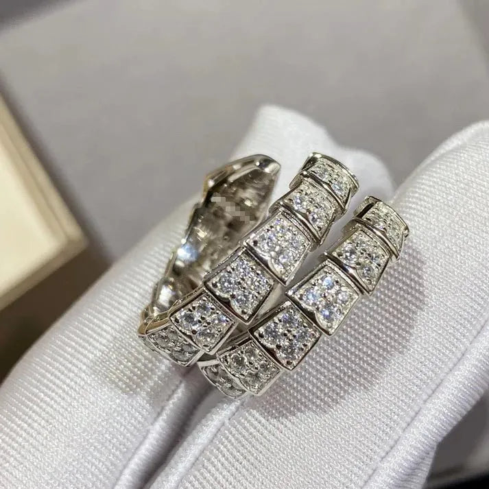 Pomuse SERPENTI DOUBLE RING SILVER DIAMOND PAVED