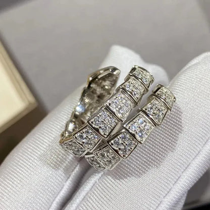 Pomuse SERPENTI DOUBLE RING SILVER DIAMOND PAVED