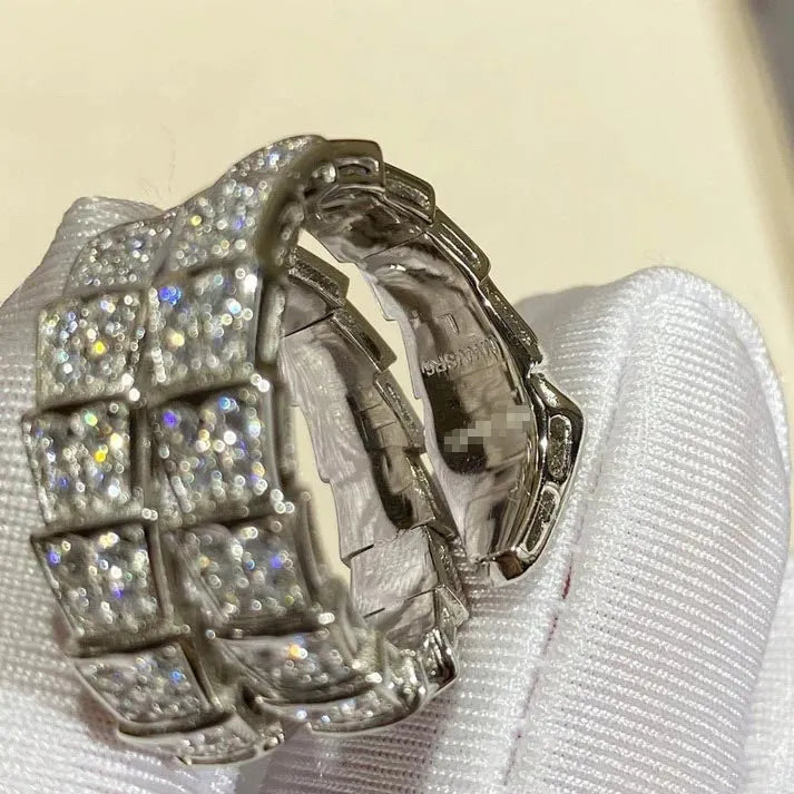 Pomuse SERPENTI DOUBLE RING SILVER DIAMOND PAVED