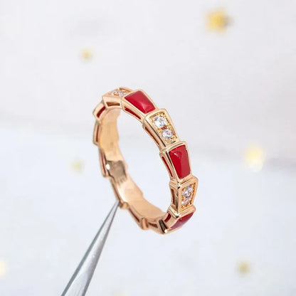 Pomuse SERPENTI RING PINK GOLD CARNELIAN DIAMOND 3MM