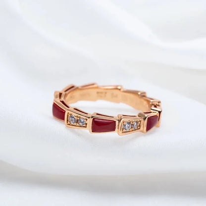 Pomuse SERPENTI RING PINK GOLD CARNELIAN DIAMOND 3MM