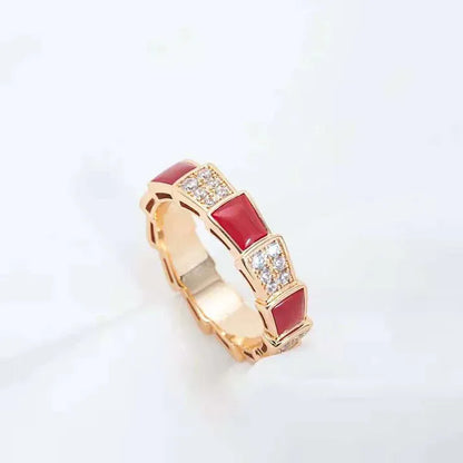 Pomuse SERPENTI RING PINK GOLD CARNELIAN DIAMOND PAVED 4MM
