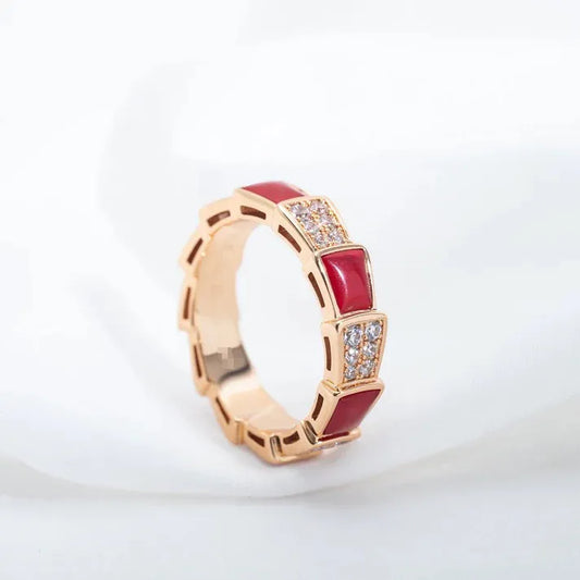 Pomuse SERPENTI RING PINK GOLD CARNELIAN DIAMOND PAVED 4MM