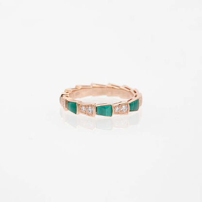 Pomuse SERPENTI RING PINK GOLD MALACHITE DIAMOND 3MM