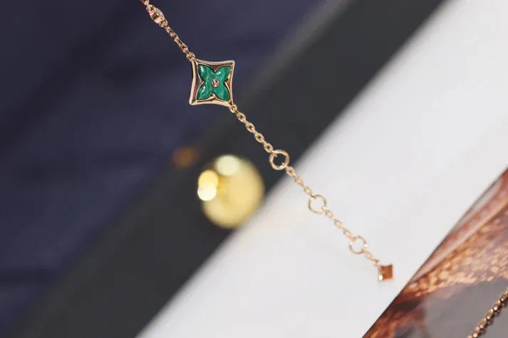 Pomuse STAR AND SUN 4 MOTIF PINK GOLD MALACHITE BRACELET