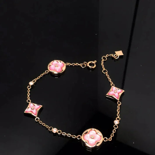 Pomuse STAR AND SUN 4 MOTIF PINK MOP PINK GOLD BRACELET