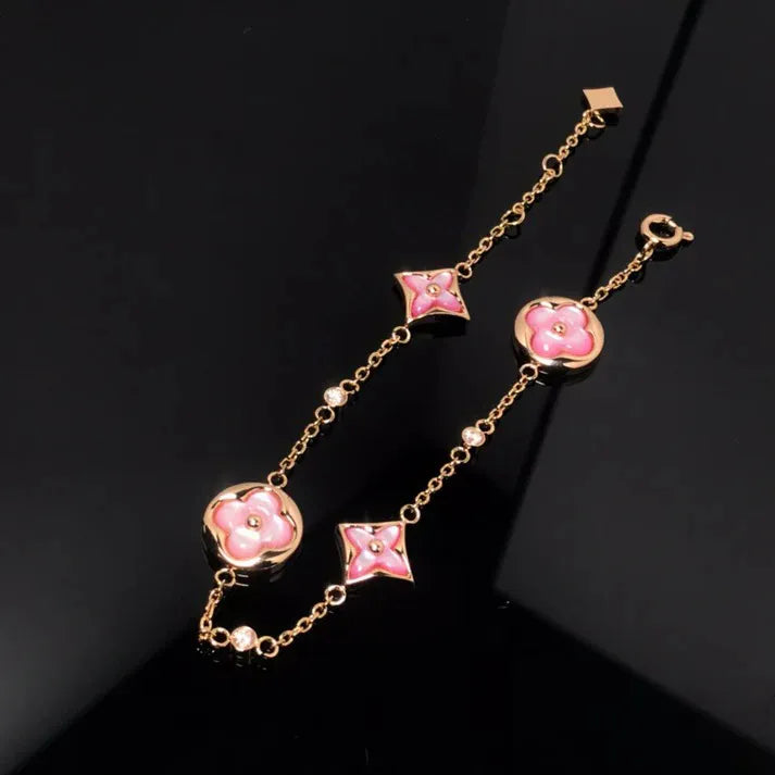Pomuse STAR AND SUN 4 MOTIF PINK MOP PINK GOLD BRACELET