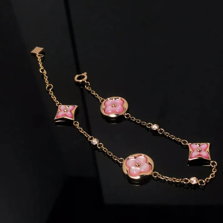 Pomuse STAR AND SUN 4 MOTIF PINK MOP PINK GOLD BRACELET