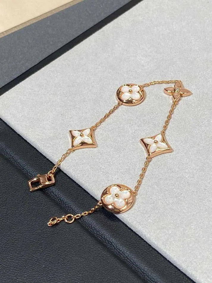 Pomuse STAR AND SUN 5 MOTIF MOP PINK GOLD BRACELET