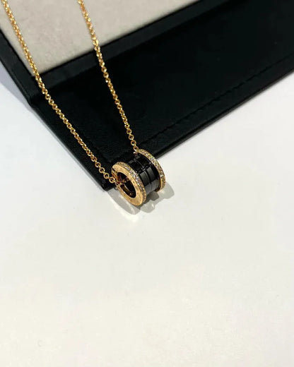 Pomuse ZERO 1 BLACK CERAMIC DIAMOND PINK GOLD NECKLACE