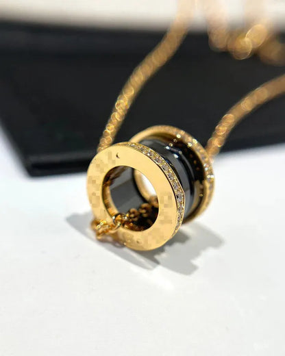Pomuse ZERO 1 BLACK CERAMIC DIAMOND PINK GOLD NECKLACE