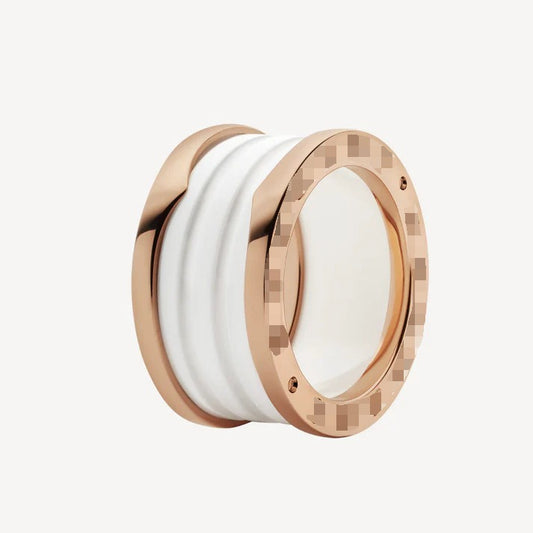 Pomuse ZERO 1 FOUR-BAND LOOPS AND WHITE CERAMIC SPIRAL PINK GOLD RING